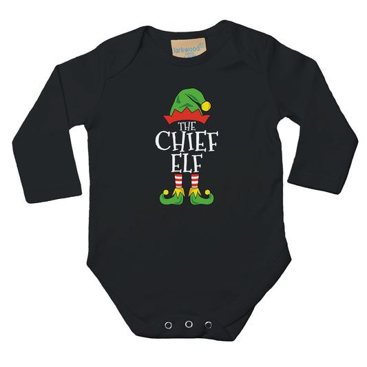 Baby Langarm Body für Weihnachten - Aufdruck Chief Elf - 100% Baumwolle - Größe bis 18 Monat bzw. 86 - Winter Body mit Muster -