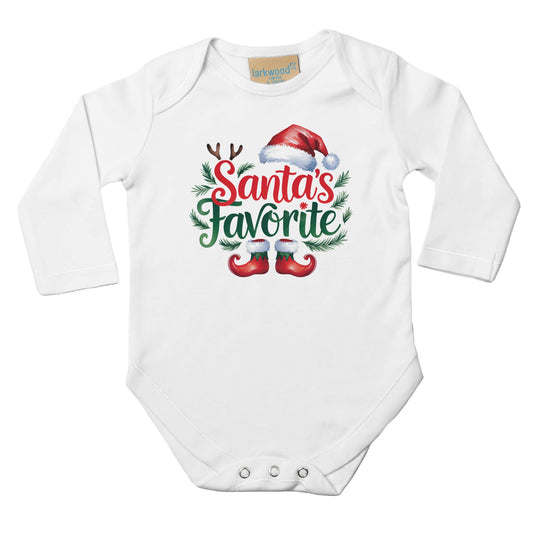 Unisex Baby Langarm Body mit Aufdruck - Santas Favorite - für Weihnachten und Winter - 100% Baumwolle - Größe bis 18 Monate bzw. 86 - Strampler Body mit Muster -