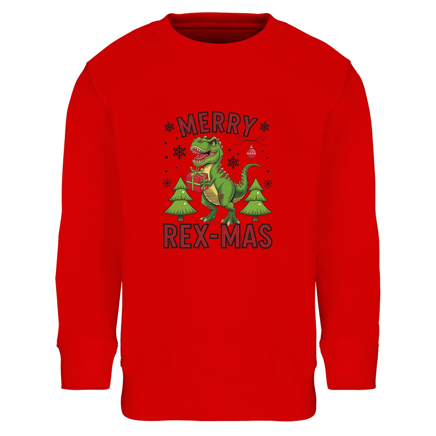 Unisex Kinder Sweatshirt mit Dinosaurier und Merry Rex-Mas - Jungen Aufdruck für Weihnachten und Winter - 4 bis 14 Jahre - viele verschiedene Farben - Bright Red