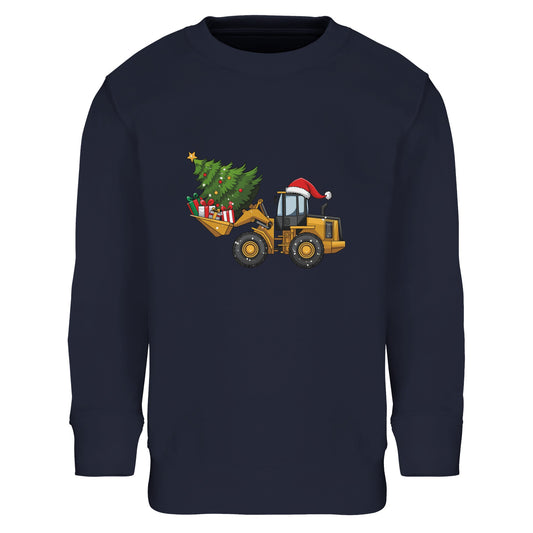 Kinder Sweatshirt mit Bagger, Christbaum und Geschenke - Jungen Aufdruck für Weihnachten und Winter - 4 bis 14 Jahre - viele verschiedene Farben - French Navy