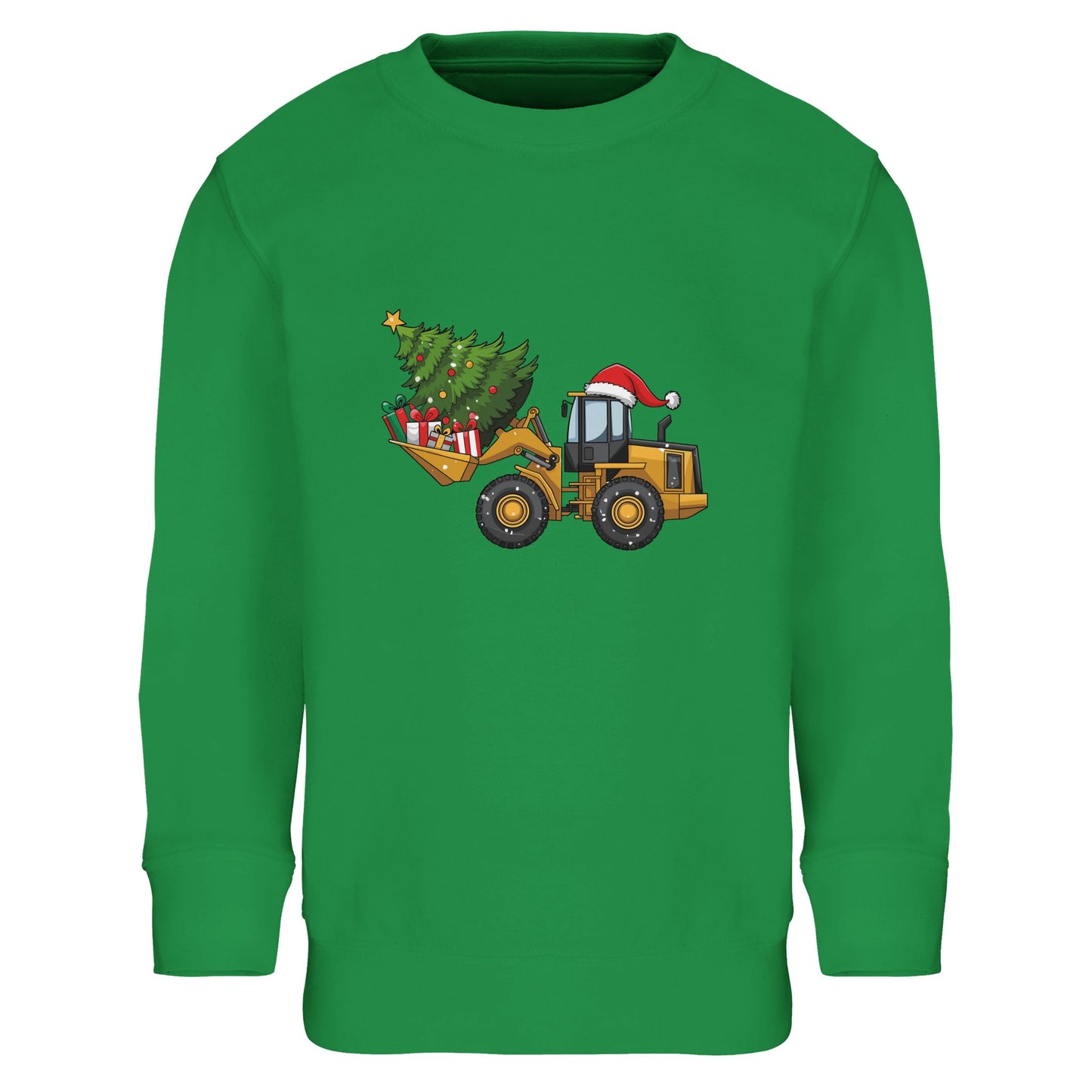 Kinder Sweatshirt mit Bagger, Christbaum und Geschenke - Jungen Aufdruck für Weihnachten und Winter - 4 bis 14 Jahre - viele verschiedene Farben - Kelly Green