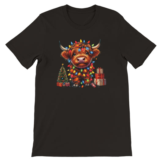 Unisex Kurzarm T-Shirt mit Yak - Büffel Christbaum und Geschenke - Print für Weihnachten und Winter - leicht tailliert – viele Farben und große Größen für Damen und Herren -