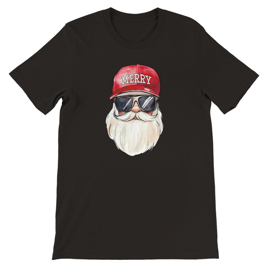 Unisex Kurzarm T-Shirt mit Weihnachtsmann Cap und Brille Print für Weihnachten und Winter - leicht tailliert – viele Farben und große Größen für Damen und Herren -