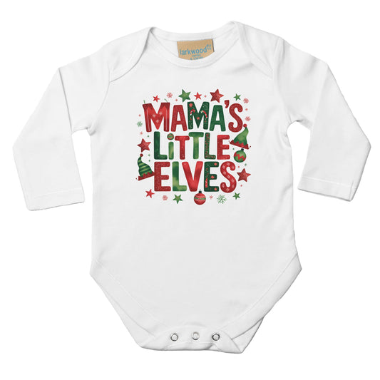 Unisex Baby Langarm Body mit Aufdruck Mama´s little Elves - für Weihnachten und Winter - 100% Baumwolle - Größe bis 18 Monate bzw. 86 - Strampler Body mit Muster -