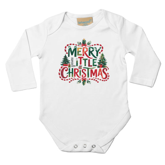 Unisex Baby Langarm Body mit Aufdruck - Merry little Christmas - für Weihnachten und Winter - 100% Baumwolle - Größe bis 18 Monate bzw. 86 - Strampler Body mit Muster -