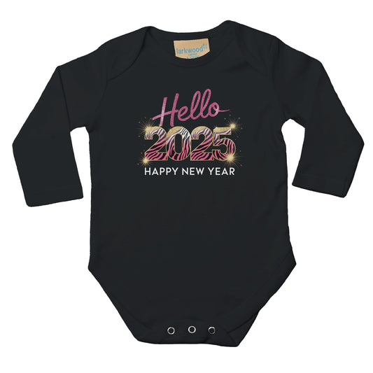 Mädchen Baby Langarm Body mit Tiger Aufdruck - 2025 Happy New Year - pink gold rosa weiß - 100% Baumwolle - Größe bis 18 Monate bzw. 86 - Strampler Body mit Aufdruck -