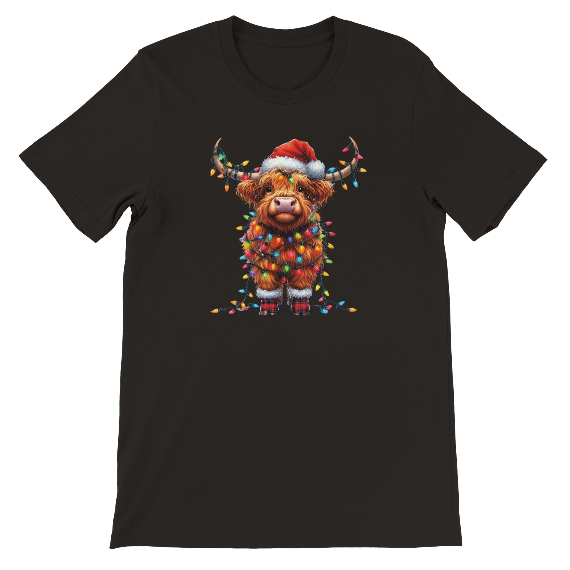 Unisex Kurzarm T-Shirt mit Yak - Büffel Print mit Weihnachtsmütze für Weihnachten und Winter - leicht tailliert – viele Farben und große Größen für Damen und Herren -