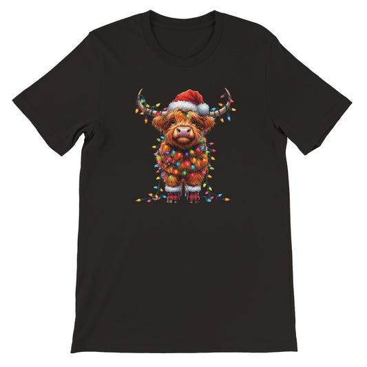 Unisex Kurzarm T-Shirt mit Yak - Büffel Print mit Weihnachtsmütze für Weihnachten und Winter - leicht tailliert – viele Farben und große Größen für Damen und Herren -