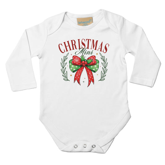 Unisex Baby Langarm Body mit Aufdruck Christmas Mini - für Weihnachten und Winter - 100% Baumwolle - Größe bis 18 Monate bzw. 86 - Strampler Body mit Muster -