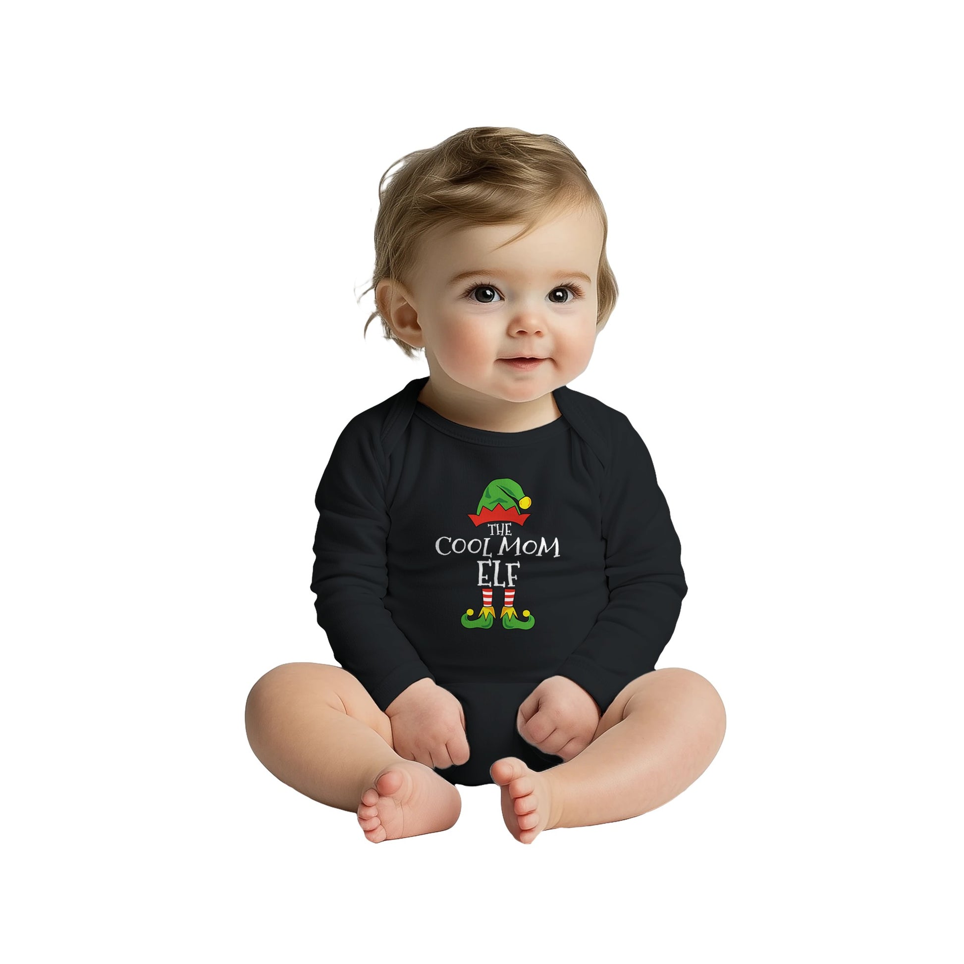 Baby Langarm Body für Weihnachten - Mädchen Aufdruck Cool Mom Elf - 100% Baumwolle - Größe bis 18 Monat bzw. 86 - Winter Body mit Muster -