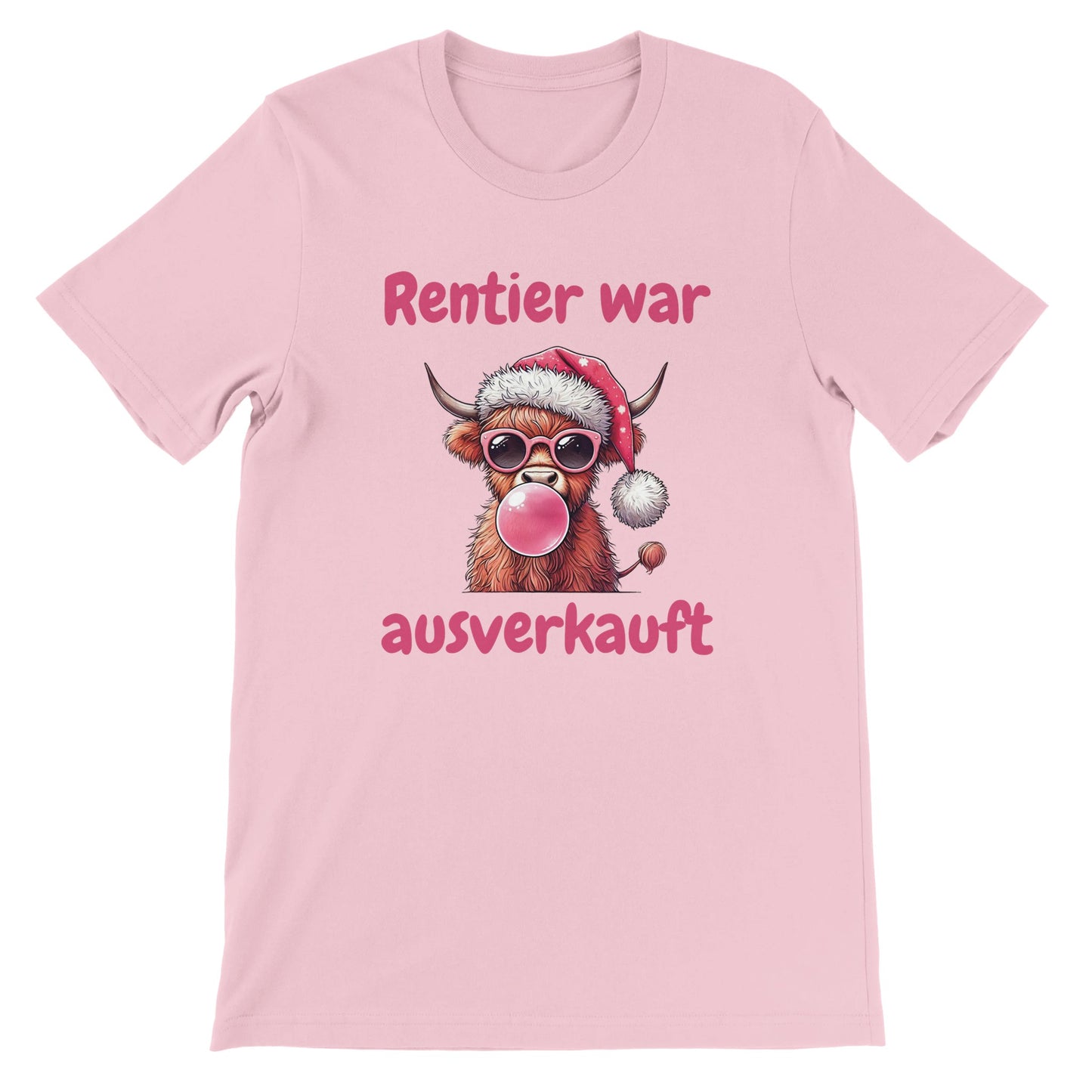 Unisex Kurzarm T-Shirt mit Print mit Büffel, Sonnenbrille und Kaugummi - Rentier war ausverkauft - Weihnachten und Winter - leicht tailliert – viele Farben und große Größen für Damen und Herren - Rosa