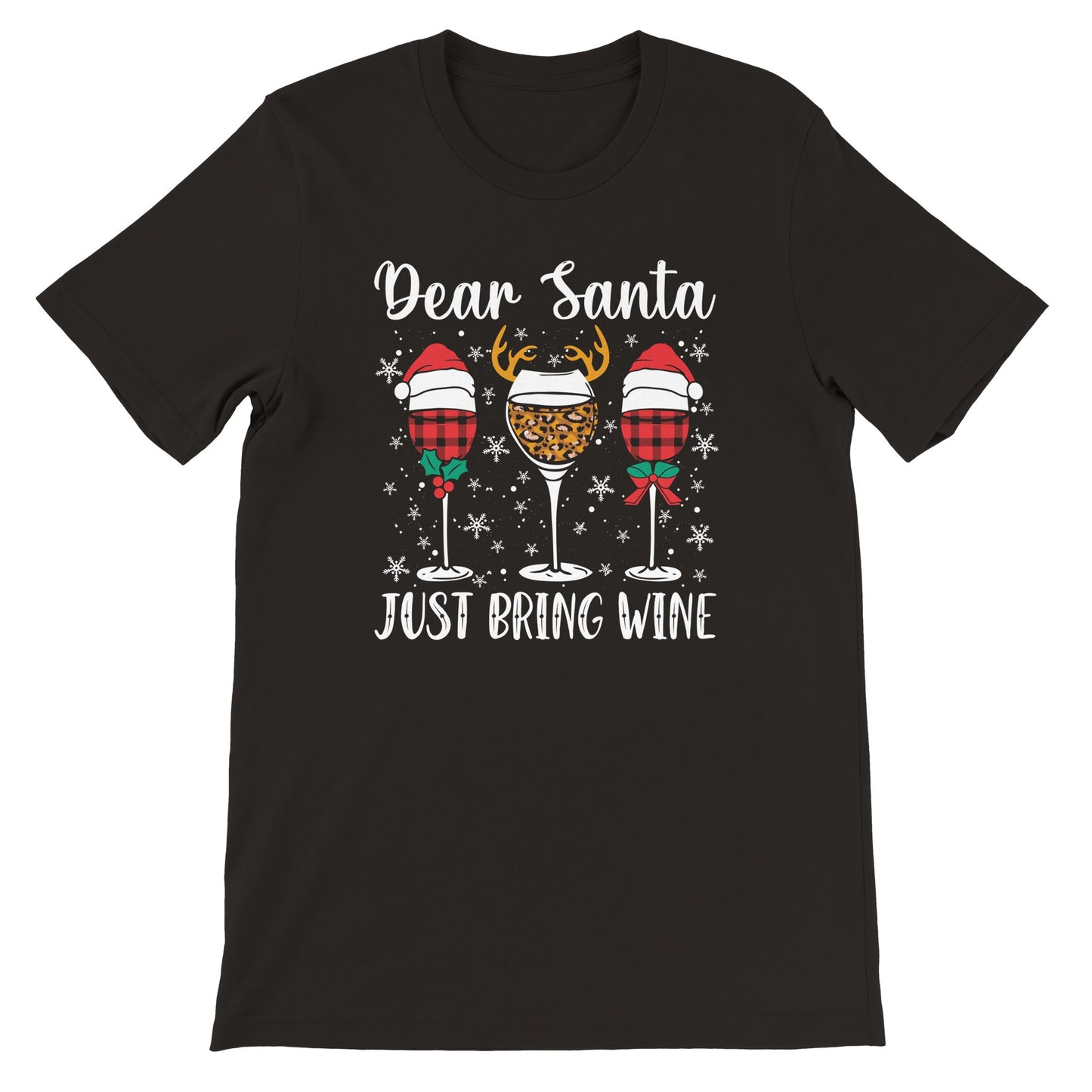 Unisex Kurzarm T-Shirt mit Print für Weihnachten und Winter - Dear Santa just bring wine - leicht tailliert – viele Farben und große Größen für Damen und Herren -