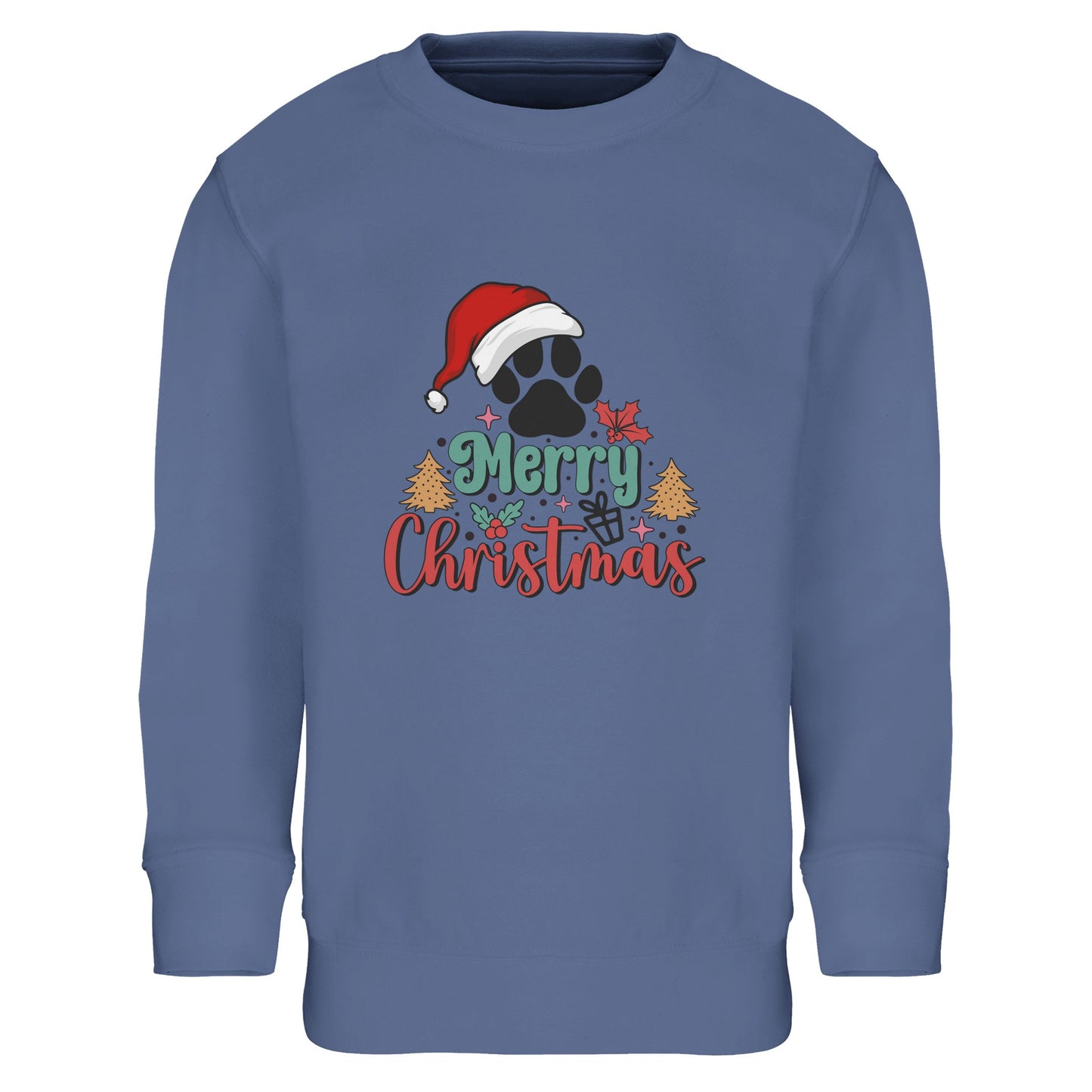 Unisex Kinder Sweatshirt mit Hundepfote und Merry Christmas - hübscher Print für Weihnachten und Winter - 4 bis 14 Jahre – in vielen Farben und Größen - gebürstet - Blue