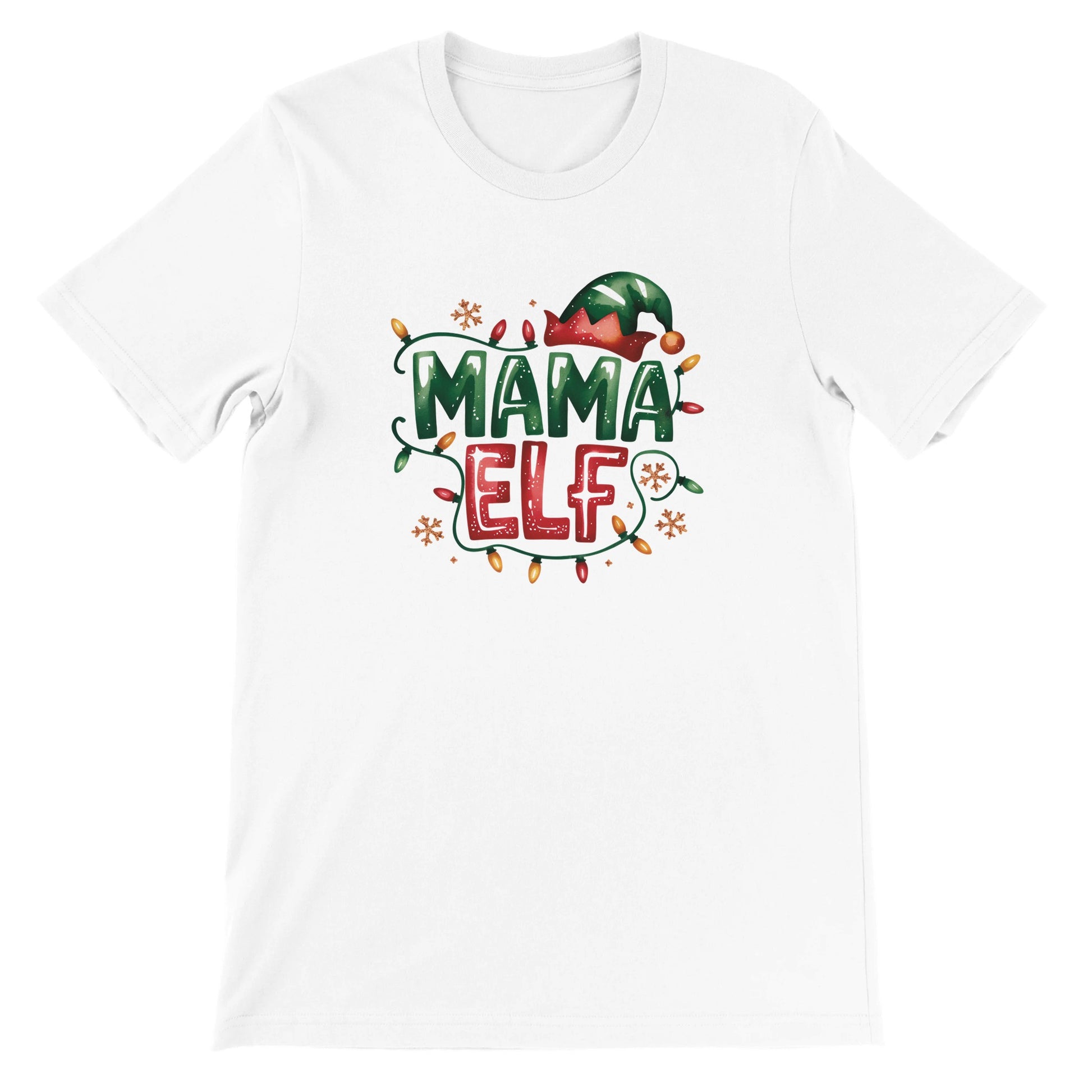 Unisex Kurzarm T-Shirt mit Mama Elf Spruch - Print für Weihnachten und Winter - leicht tailliert – viele Farben und große Größen für Damen - Weiß