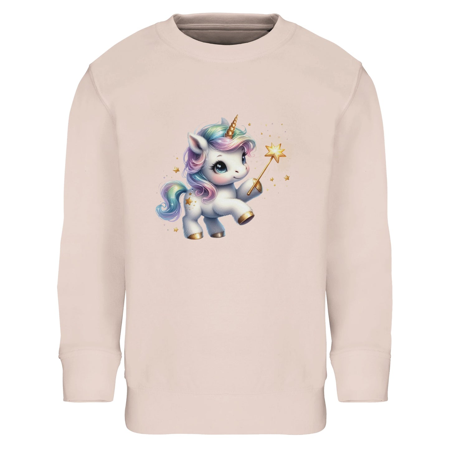 Kinder Sweatshirt mit Einhorn Mädchen mit Sternspritzer - Unicorn Aufdruck für Weihnachten und Winter - 4 bis 14 Jahre - viele verschiedene Farben - creamy pink