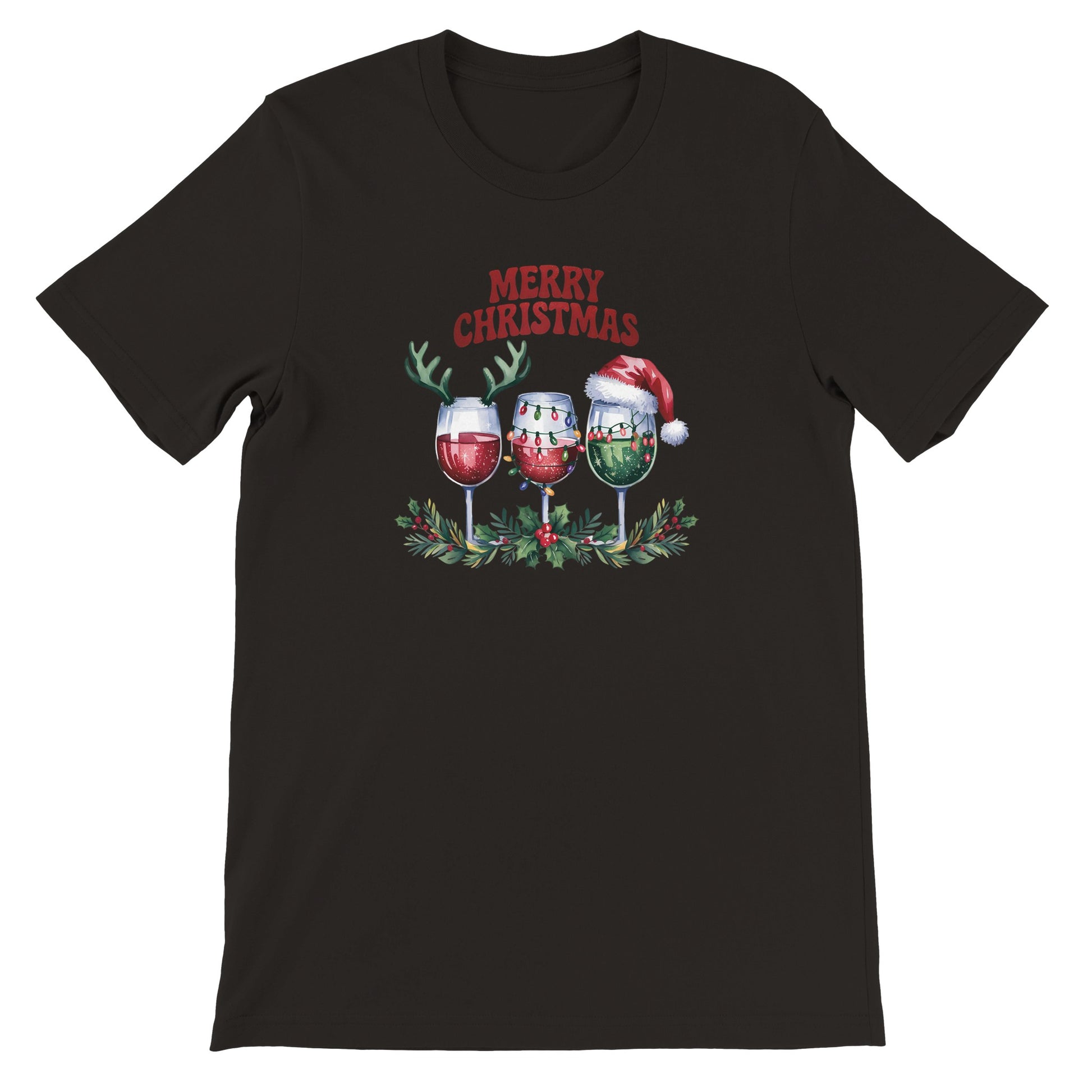 Unisex Kurzarm T-Shirt mit Print für Weihnachten und Winter - Merry Christmas mit Wein - leicht tailliert – viele Farben und große Größen für Damen und Herren -