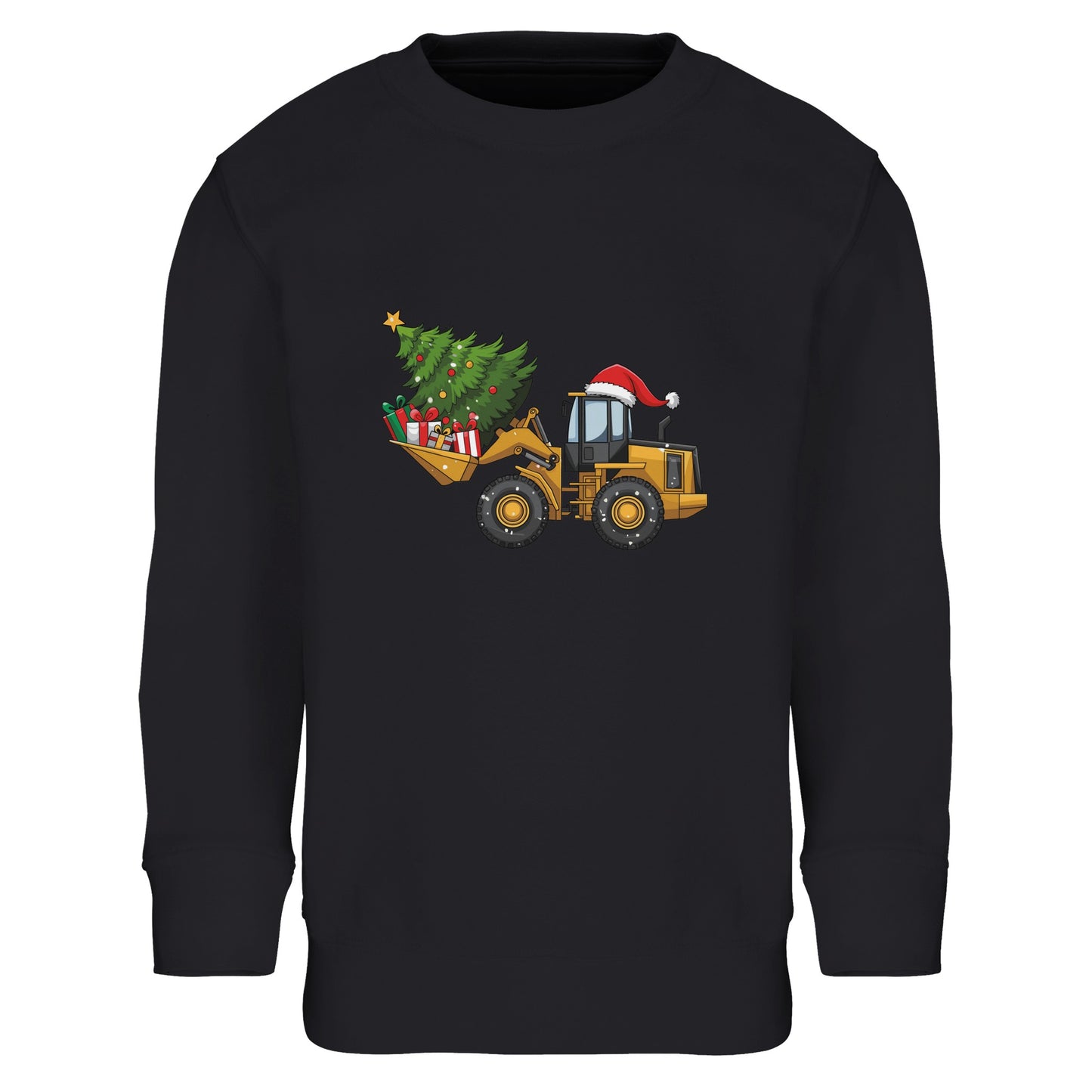 Kinder Sweatshirt mit Bagger, Christbaum und Geschenke - Jungen Aufdruck für Weihnachten und Winter - 4 bis 14 Jahre - viele verschiedene Farben - Schwarz